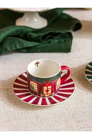 LC Waikiki New Year Themed Porcelain Coffee Cup Set for 2 People 90 ml (W5)