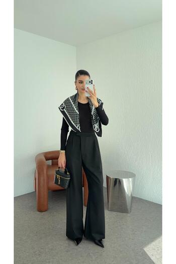 HAZELANNA Black Premium Pants with Cross Belt