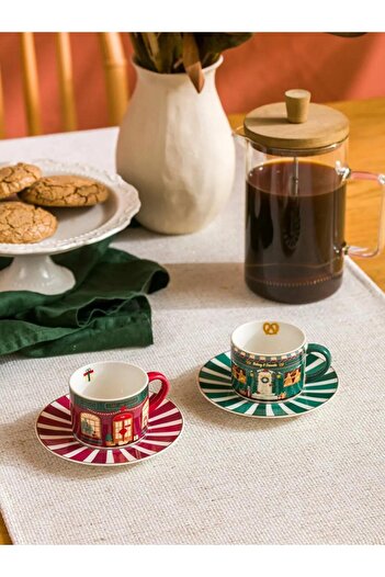 LC Waikiki New Year Themed Porcelain Coffee Cup Set for 2 People 90 ml (W5)