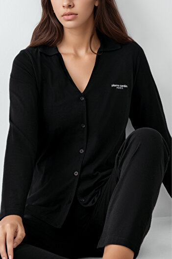 Pierre Cardin Women's Long Sleeve Black Stylish Pajama Set