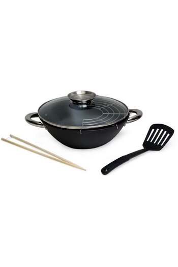 Kamille Wok KM-4815 MR, 26 cm, 3 L, Non-Stick Coating with Lid Dispenser