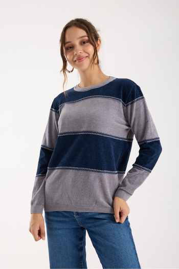 Moda Days Two-Color Cross Contrast Stitching Detail Chenille Velvet Knitwear Blouse