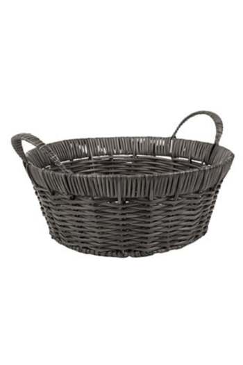 SHOPIENS Decorative Kitchen Basket Round Gray Woven with Handles Ø30 x 12 cm
