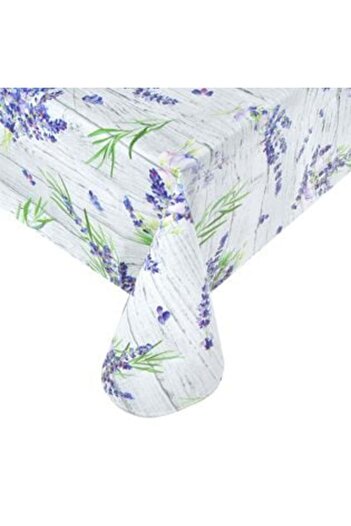 SHOPIENS Plasticized Tablecloth Gray with Lavender Design 180 x 140 cm