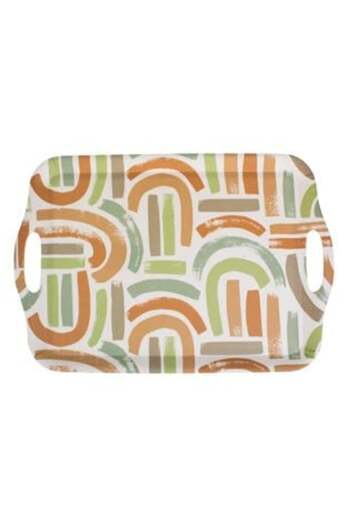 SHOPIENS Serving Tray Beige with Colored Stripes & Non-Slip Surface 41 x 28 x 2 cm