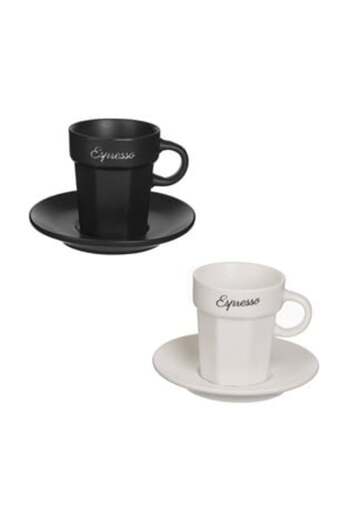 SHOPIENS Coffee Cup Set New Bone Matte with Saucer 2 Colors 90 ml - 2 sets