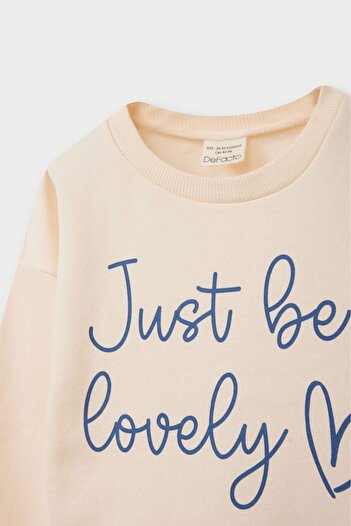 DeFacto Kız Bebek Bisiklet Yaka Baskılı İçi Yumuşak Tüylü 2li Sweatshirt F1468A525AU