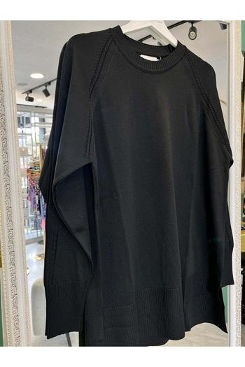 MERAM BUTİK Adn Thin Knit Tunic with Hair Braiding - Black - 1