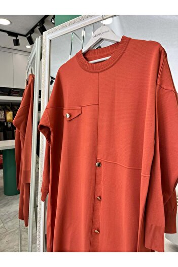 MERAM BUTİK Adn Thin Knit Tunic with Button Detail - Navy Blue - 2
