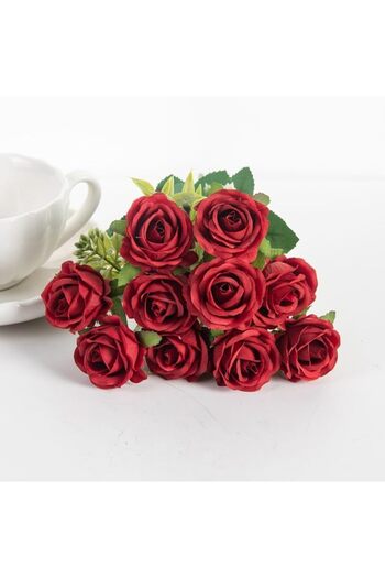 ALAYRA International ALAYRA Artificial Rose Bouquet with Eucalyptus Leaves – Red Plastic Realistic Fake Flowers in Deco