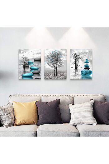 Emoda home Trove Wall Art Canvas Set by Alayra - 3-Piece Abstract Black, White & Blue Canvas