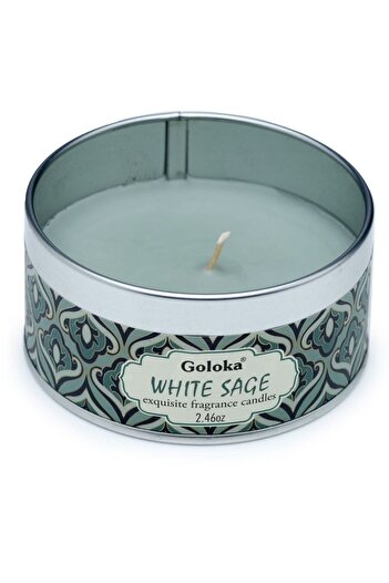 Goloka Scented Candle in Metal Tin, Sacred Aromatherapy for Your Soul, White Sage