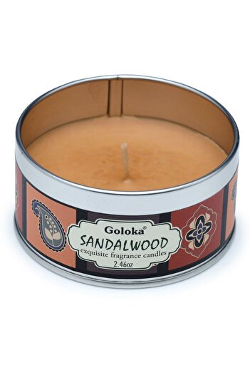 Goloka Scented Candle in Metallic Box, Sacred Aromatherapy for Your Soul, Sandalwood