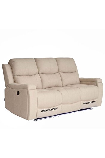 Danube Home Paladin 3 Seater Fabric Recliner with LED & Cup Holder - Beige, Stylish Comfort for Living Room