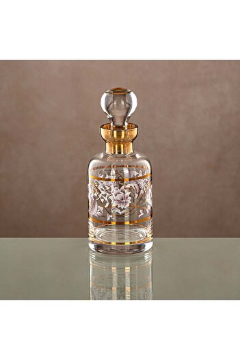Radin Almarjan Perfume Bottle 29 Tola, Glass, Clear & Golden Pattern (0863 P-ZQDL) - Dehn Oud Bottle