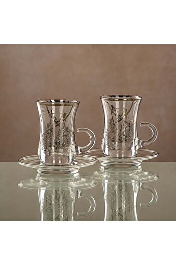 Radin Almarjan Tea Cup & Saucer Set Clear & silver 6 pieces