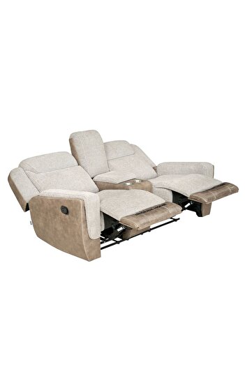 Danube Home Brixx 2 Seater Fabric Recliner - L.Brown, Stylish Wood & Fabric Design, Comfortable Seating