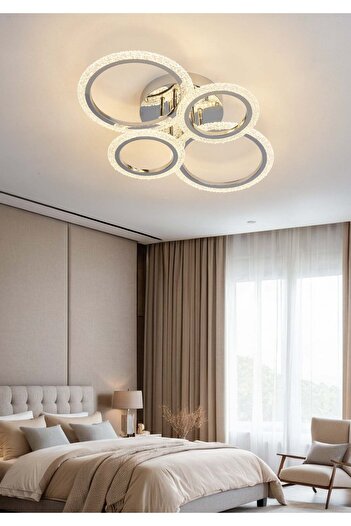 RFAN LED Chandelier, Model DQ001/2+2, With Remote Control, 3 Types of Light, 80W, Silver