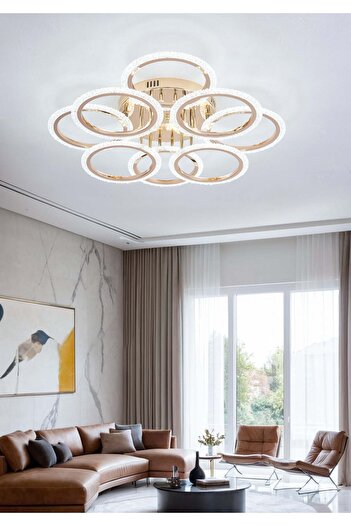 RFAN LED Chandelier, Model JQ001/4+4, With Remote Control, 3 Types of Light, 192W, Gold