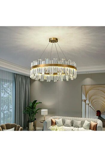RFAN LED Chandelier, Model H98347/600, Crystal Texture, Metal, 100W, Gold