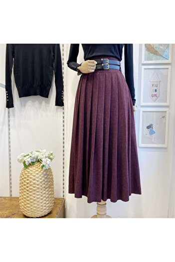 Faya Boutique Burgundy Double Belted Wool Effect Skirt