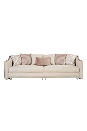 Danube Home Arwanda 4-Seater Fabric Sofa - Beige/Brown, Solid Wood, 2-Year Warranty, 6 Cushions Included