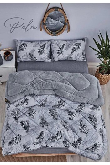 Eyüpoğlu Double Size Feather Patterned Luxury Welsoft Cotton Silicone Pufidik Quilt 195X215 + 2 Pillowcases