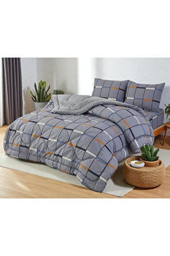 Arma Concept Double Size Checkered Pattern Double-Sided Welsoft Pufidik Silicone Quilt 195X215 + 2 Pillowcases