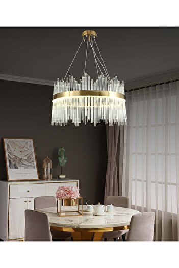 RFAN LED Chandelier, Model 8817/600, Crystal Texture, Metal, 112W, Gold