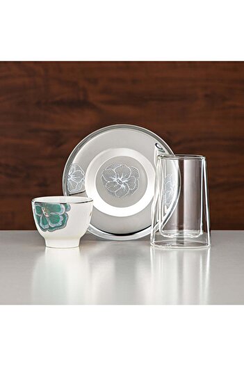 Radin Almarjan Tea Set Double-Walled Borosilicate Glass, Stainless Steel & Porcelain 18 Pieces (18 PCS-122