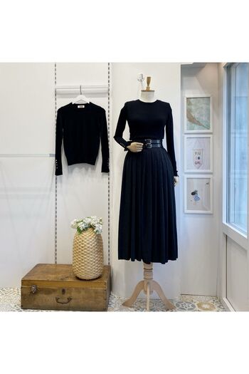 Faya Boutique Black Double Belted Wool Effect Skirt