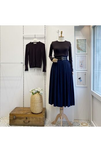 Faya Boutique Navy Blue Double Belted Wool Effect Skirt