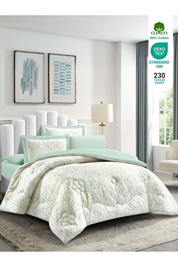 Donetella 6-Piece Cotton King Comforter Set 250x230cm – 350 GSM Fill, Elegant Print