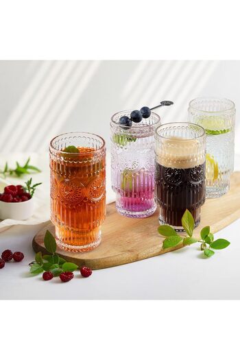 ORTAKÖY CENNETİ Sun Model Glass Long Cocktail Soft Drink Glass Set of 4 Glass 330 Cc 13.5 Height 6.5 Mouth