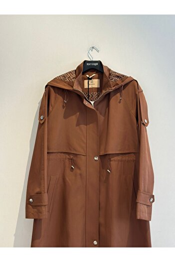 Kayra Hooded Detailed Trench Coat Dark