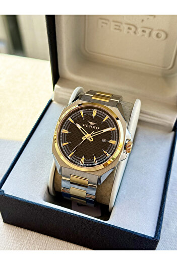 FERRO Yellow and Silver Steel Band Men's Wristwatch Fm43025A-D2 All Functions Active 3Atm Water Resistant