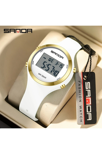 Sanda 2147 White-Gold Children's Watch – Luxury Design, Digital, Shock Resistant, 5ATM