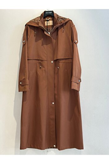 Kayra Hooded Detailed Trench Coat Dark