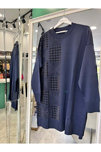 MERAM BUTİK Adn Thin Knit Tunic Silvery - Navy Blue - 2