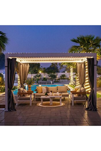 Danube Home Ambrose Automatic Pergola with LED & Automated Roof - Elegant White Design, 2-Year Warranty