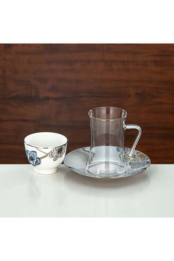 Radin Almarjan Tea Set Borosilicate Glass, Stainless Steel & Porcelain 18 Pieces (18 PCS-12256-1) – Eleg
