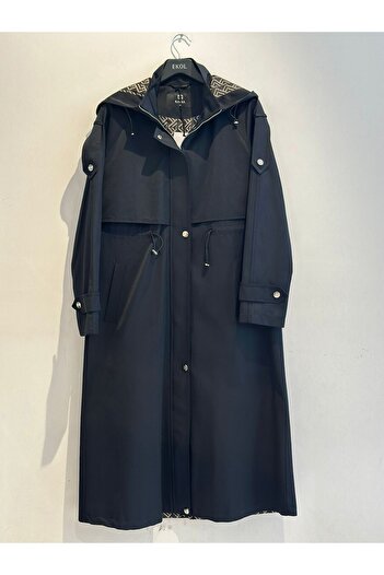 Kayra Hooded Detailed Trench Coat Dark