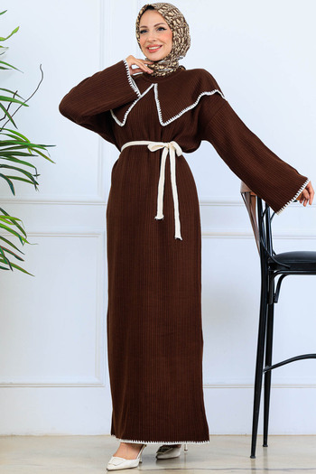 benguen Collar Detailed Knitwear Dress K3036 Brown