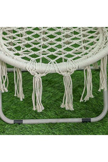 Danube Home Cotton Rope Relaxing Chair - Off-White, Durable Cotton & Iron Frame, Bohemian Outdoor Comfort