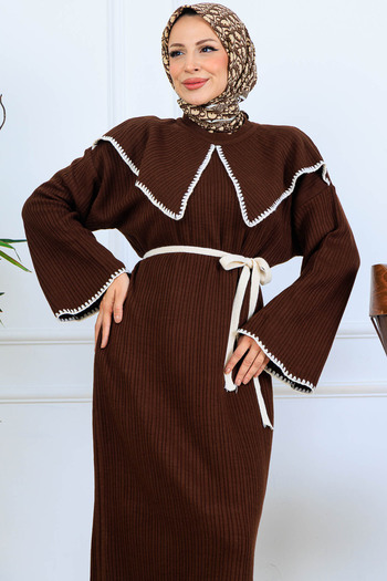 benguen Collar Detailed Knitwear Dress K3036 Brown