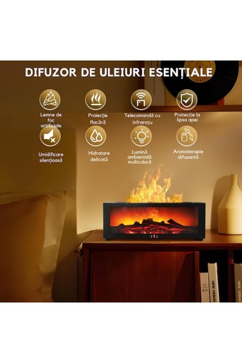 varioshop Aromatherapy diffuser, VarioShop, 150 ml, LED fireplace effect, humidifier, black, 26x10x9.5cm