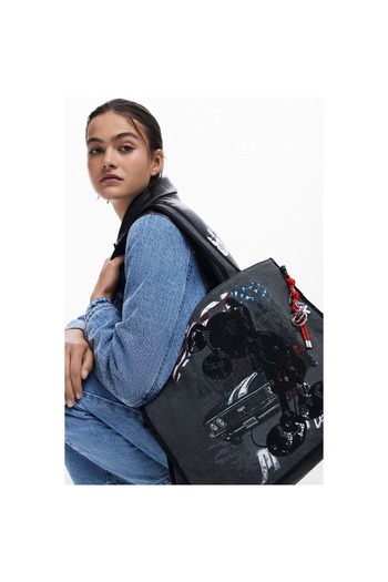 Desigual Versatile women's handbag and shoulder bag, Desigual, Mickey Studs Khiva series, Dark gray