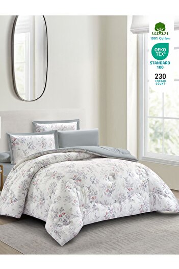 Donetella 6-Piece Cotton King Comforter Set 250x230cm – 350 GSM Fill, Elegant Print