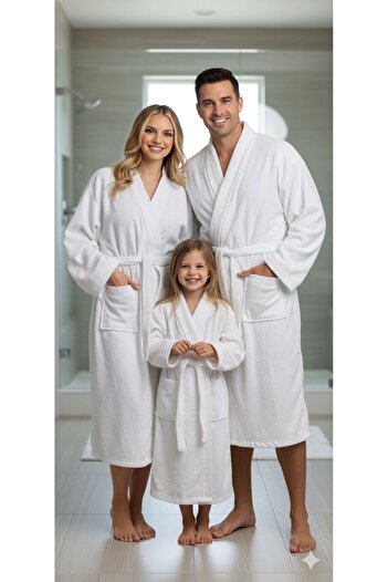 Truva Grup Set of 3 Truva Reusable Robes – 2 Adults + 1 Child – 100% Cotton – Universal Sizes – White