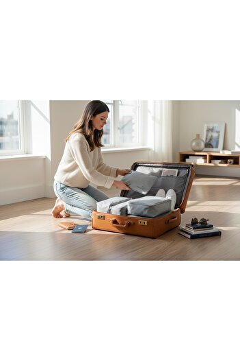 Textile sweet 7-Piece Gray Suitcase Organizer Luggage Organizer Set